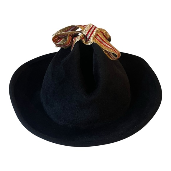 Bernstock Speirs Vtg Hat Womens Black Felt Medium Ribbon Bow Designer England